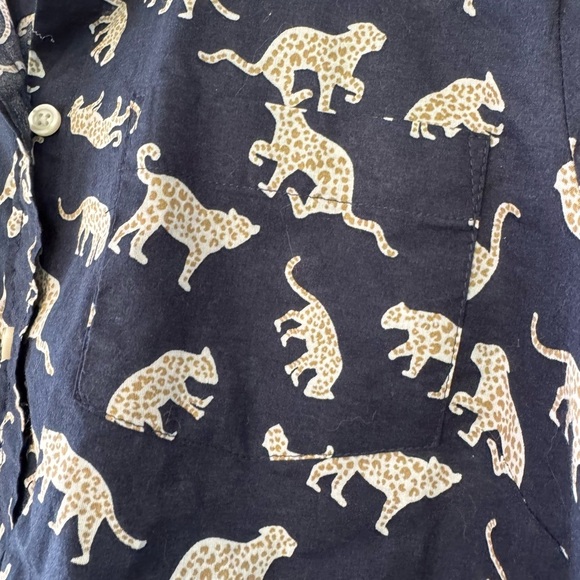 J. by J. Crew Navy and Cream Leopard Pattern Cotton Button Down Shirt / LG - Picture 6 of 10